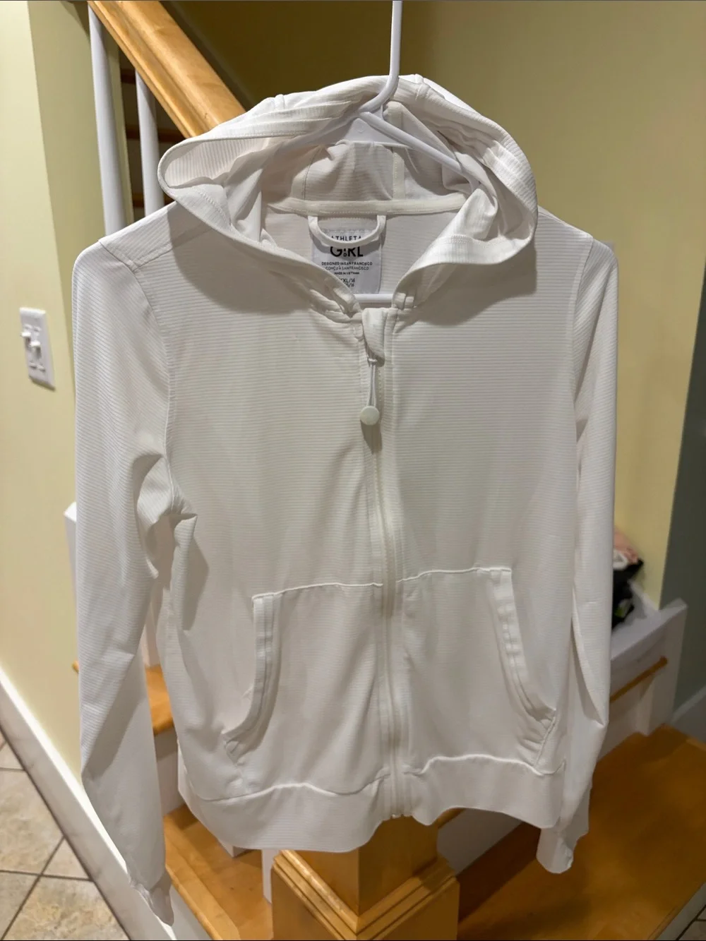 Athleta White Hooded Zip-Up Bomber Jacket